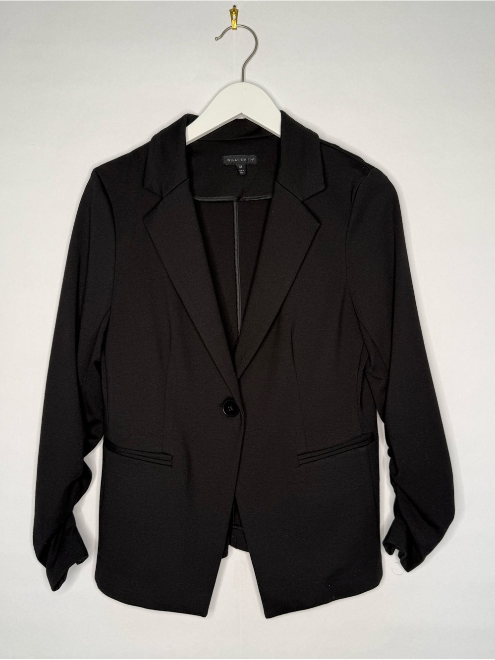 Willi Smith Black Single-Button Women's Blazer Jacket with Gathered Sleeves
